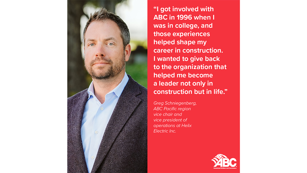 ABCNational's tweet photo. Meet Greg Schniegenberg, ABC Pacific region vice chair and vice president of operations at Helix Electric Inc. #ABCMeritShopProud https://t.co/kjOXd5NrFL