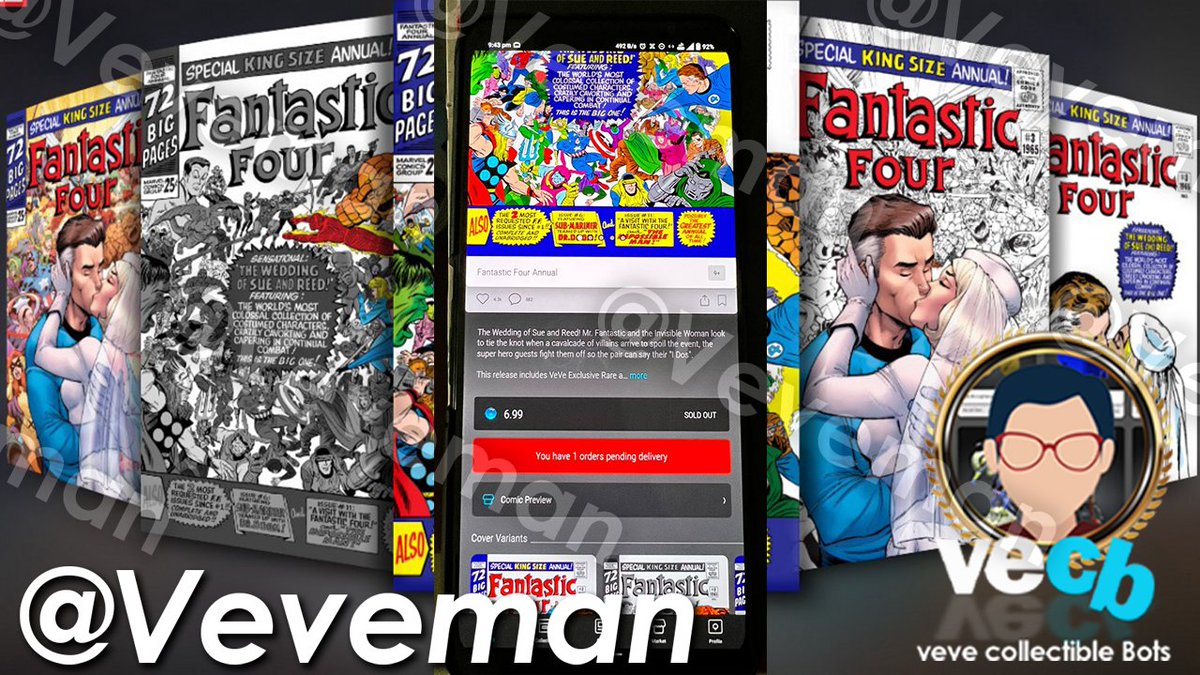 OfficialVeveBot's tweet photo. Another successful comic drop over at VCB HQ, how did you guys get on?

Disney up next today to finish off the Valentine drops, are you equipped with the best bot so you can score? 👀
#marvel #veve #bot #nft #fantasticfour #ecomi https://t.co/cfI39dO5GK
