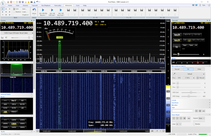 comberaleighwx's tweet photo. Dish pointing at the Satellite, powered up the Bias-T and I have signals ! LTE interference, and some frequency offset, but looking like a good start. #M1VPN #hamradio https://t.co/1UXqndOwpy