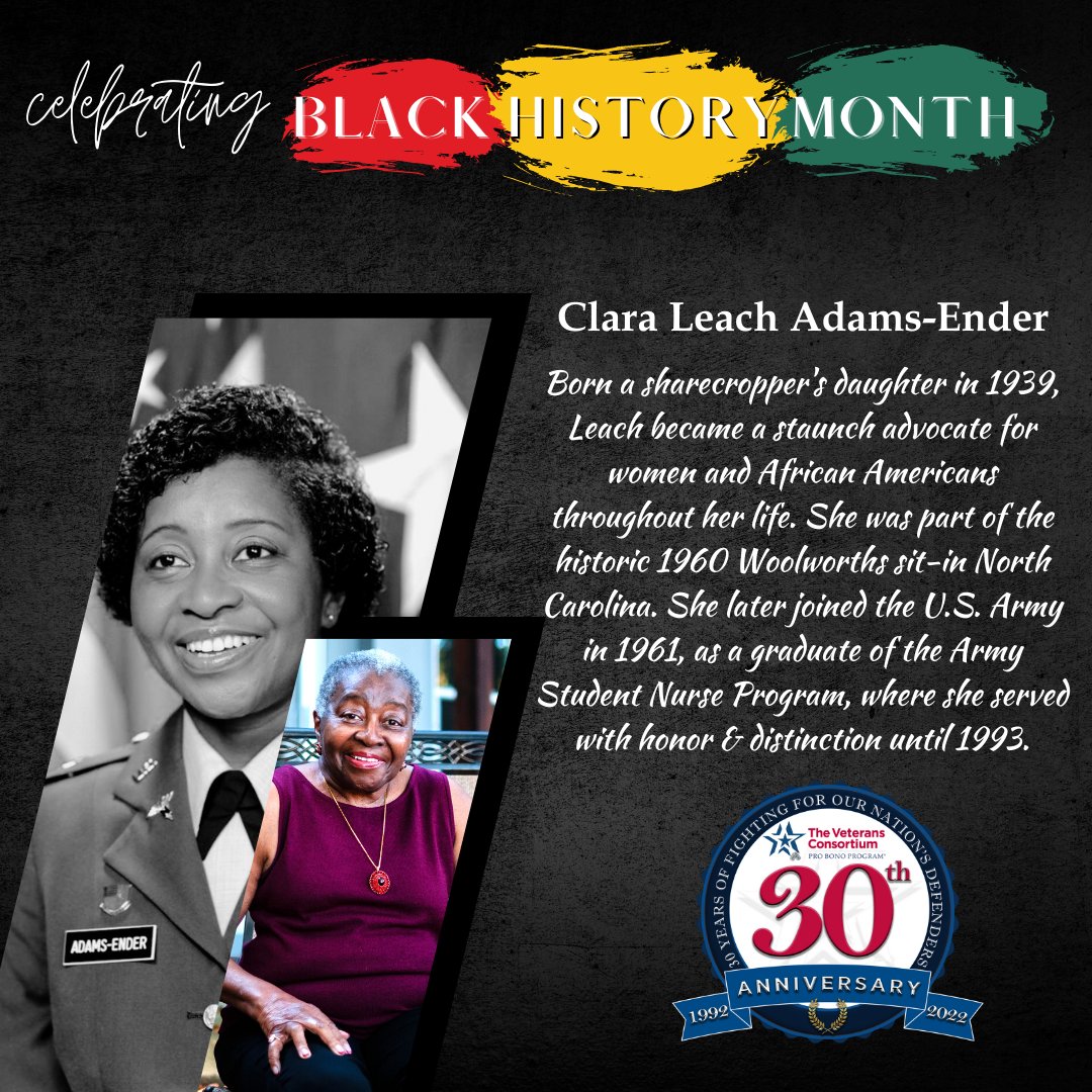 vetsprobono's tweet photo. BG Clara Leach Adams-Ender, USA, Ret. served from 1961-1993, becoming the 1st woman to earn a master's degree in military arts & sciences. To this day, she champions equal rights for women & minorities, truly committing to a life of service.
#BlackHistoryMonth #shefoughttoo https://t.co/CmmQwzd6EB