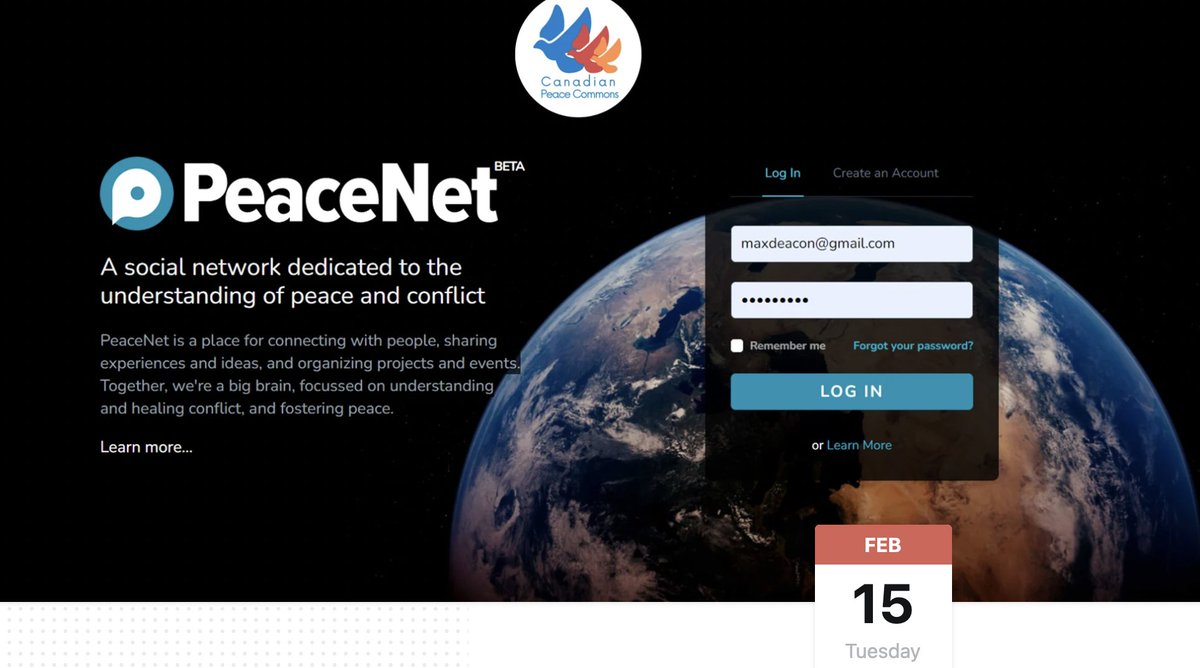 We are excited to launch the PeaceNet platform with fellow colleagues across Canada! 

Join us tomorrow (!) Feb 15, 12-1 EST to learn more about this platform and the Canada-wide peace network!