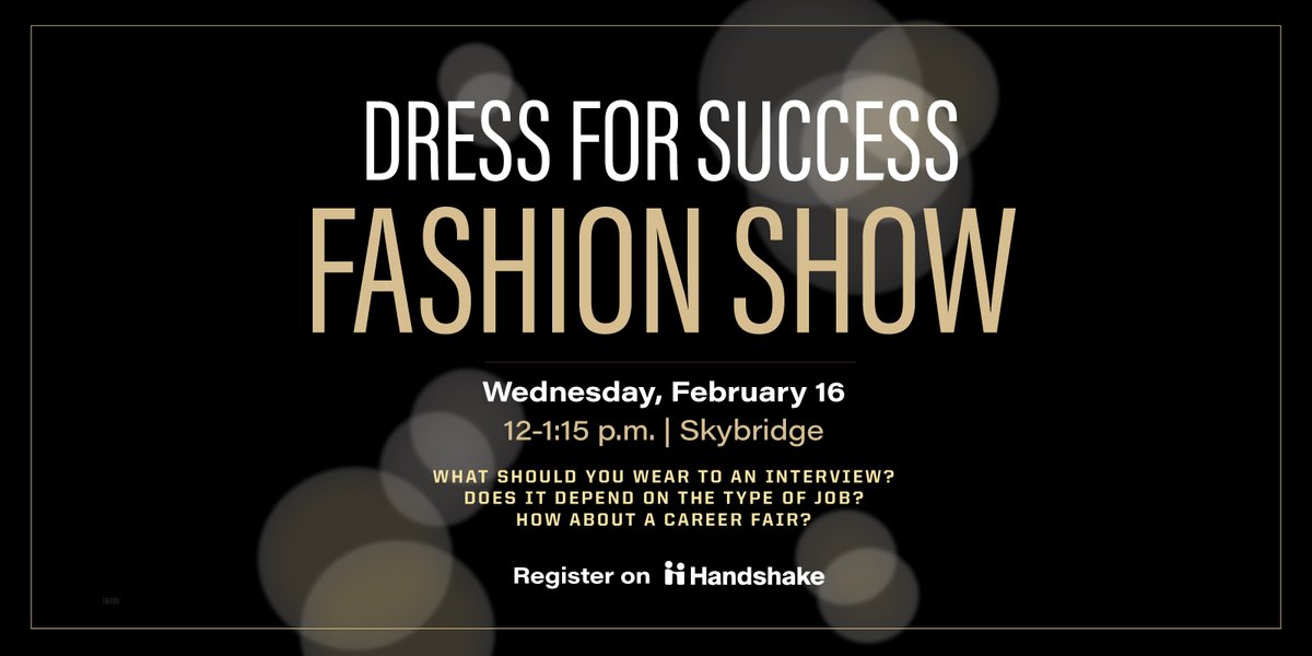 The Fashion Show is this Wednesday, February 16 at the Skybridge at noon.

Stop by and watch some of your peers walk the runaway. Bring your student ID, grab a bundt cake and have some fun.

#FashiowShow #Fashiow #Career #CareerFair #CareerReady #CareerCloset #WhatNotToWear