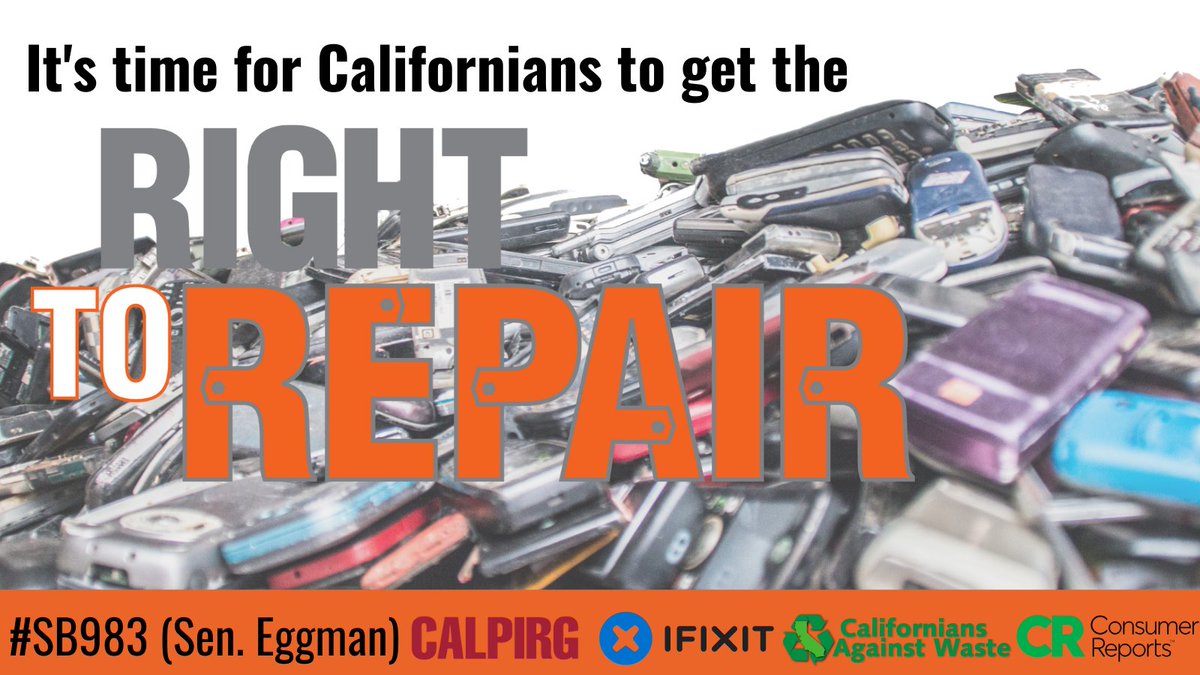 CALPIRG (@calpirg) on Twitter photo Today, we are excited to announce the introduction of #SB983, a bill by <a href="/SenSusanEggman/">Senator Susan Eggman</a> that would provide Californians the resources they need to fix our stuff and keep electronic waste off the scrap heap #RightToRepair <a href="/cawrecycles/">Californians Against Waste</a> <a href="/iFixit/">iFixit</a> <a href="/ConsumerReports/">Consumer Reports</a> Today, we are excited to announce the introduction of #SB983, a bill by <a href="/SenSusanEggman/">Senator Susan Eggman</a> that would provide Californians the resources they need to fix our stuff and keep electronic waste off the scrap heap #RightToRepair <a href="/cawrecycles/">Californians Against Waste</a> <a href="/iFixit/">iFixit</a> <a href="/ConsumerReports/">Consumer Reports</a>