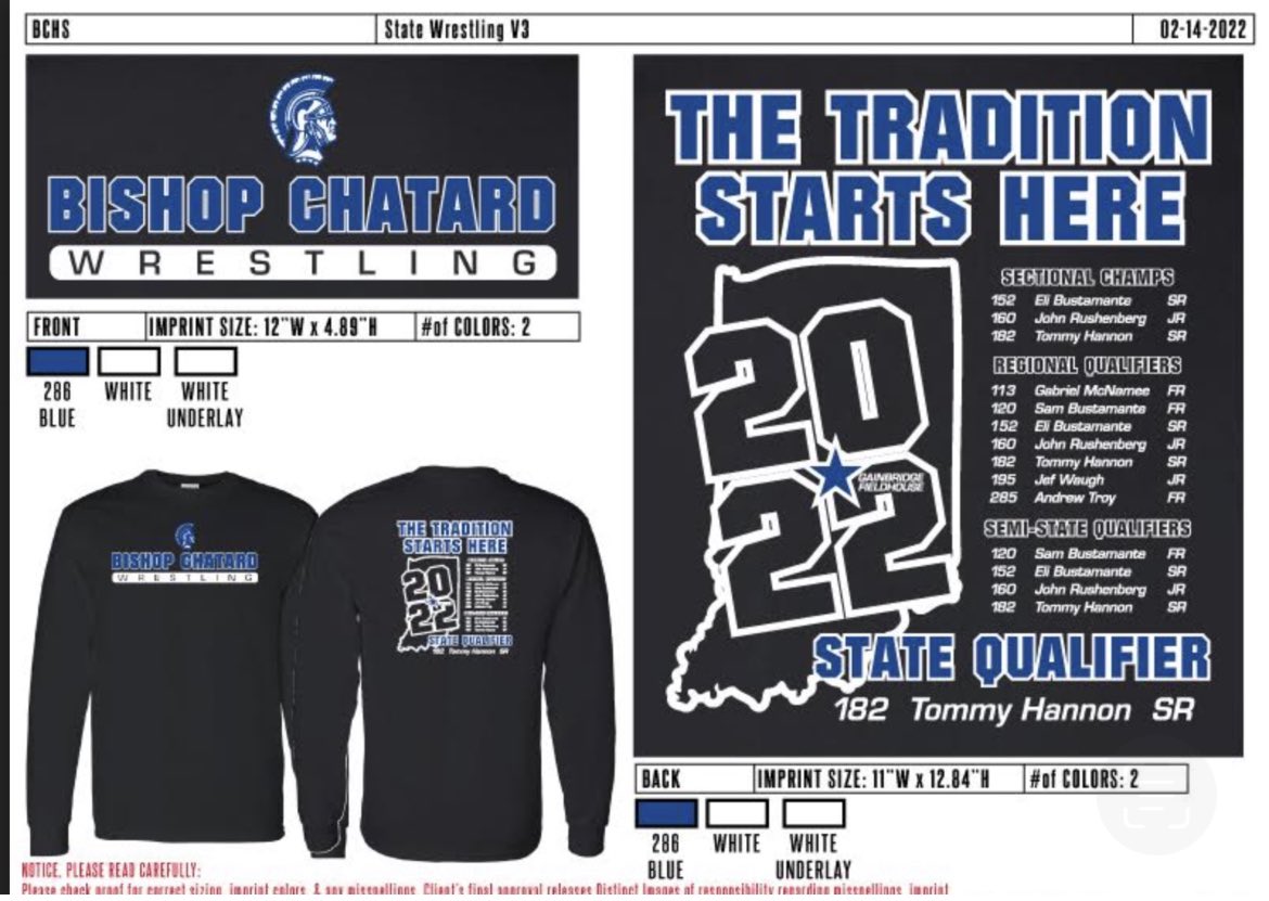 Order form is open for gear to celebrate an amazing season and support Tommy at state. 

Available in:
Short sleeve
Long sleeve
Champion crewneck 

Orders due tonight by 8:00 PM.

docs.google.com/forms/d/e/1FAI…
<a href="/BishopChatardHS/">Bishop Chatard High School</a> <a href="/BCHS_Principal/">John Hasty</a>