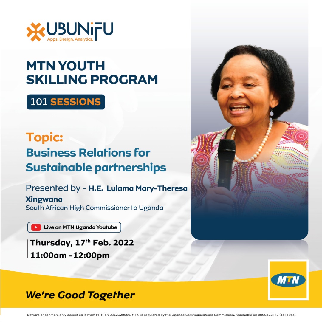 ubunifusystems's tweet photo. This Thursday, we host Her Excellency Lulama Xingwana, the South African High Commissioner to Uganda on the #101Sessions. She will be talking about how to build business relations for sustainable partnerships on the @mtnug YouTube channel. Link coming soon #GoodTogether https://t.co/1pLRoZb3eX