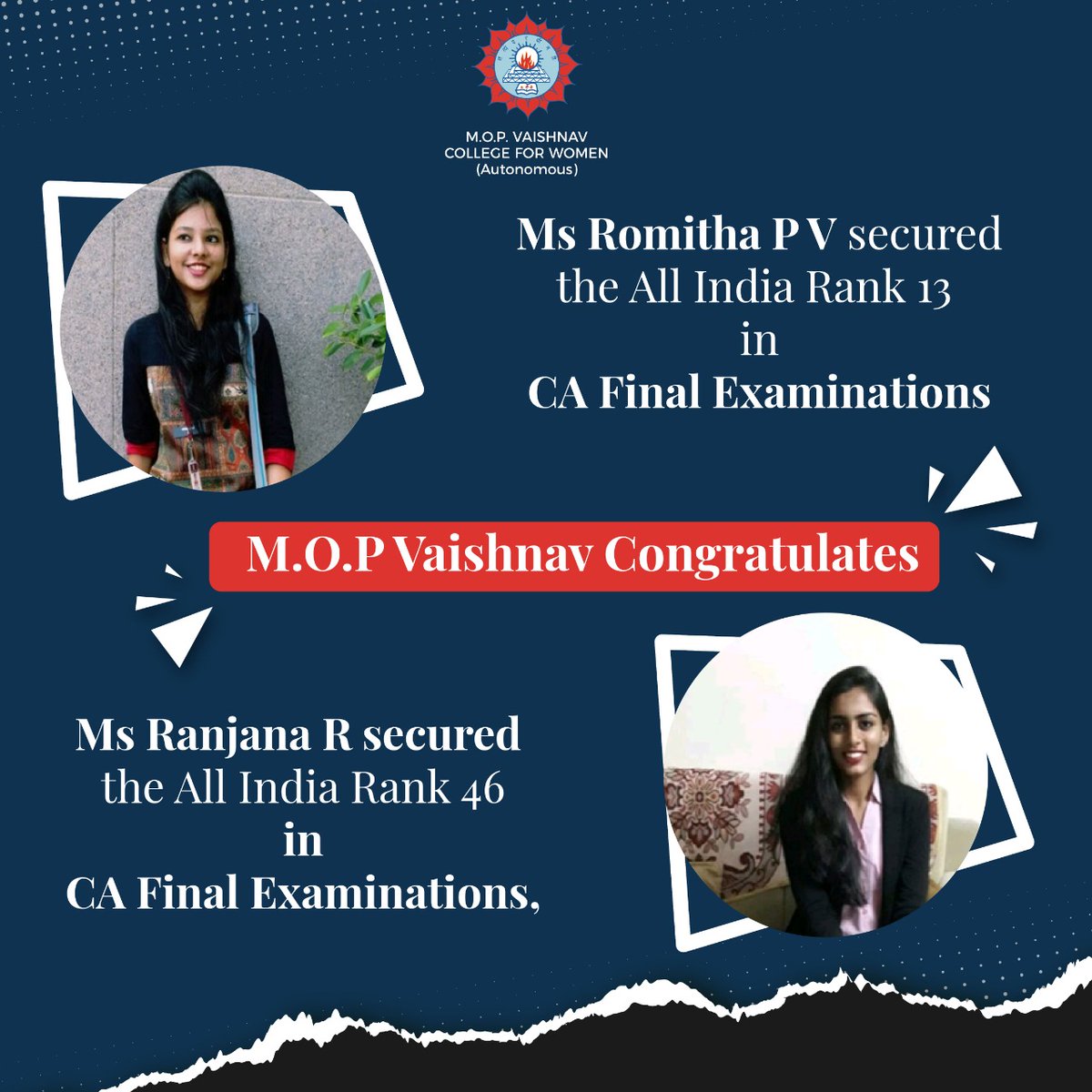 The Department of Commerce Honours congratulates its Alumni students from the 2016 – 2019 Batch on the successful completion of the professional Chartered Accountancy Program by securing the All India Ranks. Hearty Congratulations!!!

#mopvcfw #Departmentofcommerce #Commerce