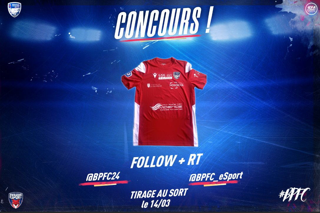 C'est la #Régalade🤩

Tentez de gagner le maillot de <a href="/BPFC24/">Bergerac Périgord Football Club ⚽️</a> ! 🙌

1⃣ RT le tweet du #Concours
2⃣ Follow <a href="/BPFC_eSport/">Bergerac Périgord FC eSport</a> et <a href="/BPFC24/">Bergerac Périgord Football Club ⚽️</a> 

🎲TAS 14/03

#ESPORTFA22 #eSports #Giveaway