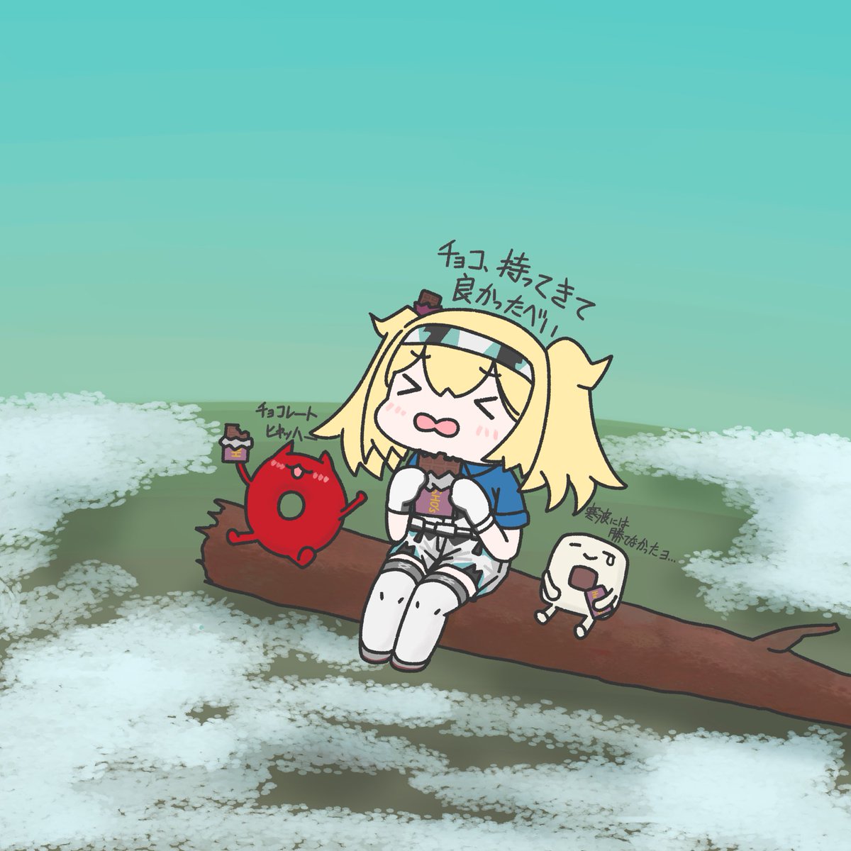 ガンビア・ベイ(艦隊これくしょん) 「持っててよかったチョコレート。 」|ジョニーのイラスト