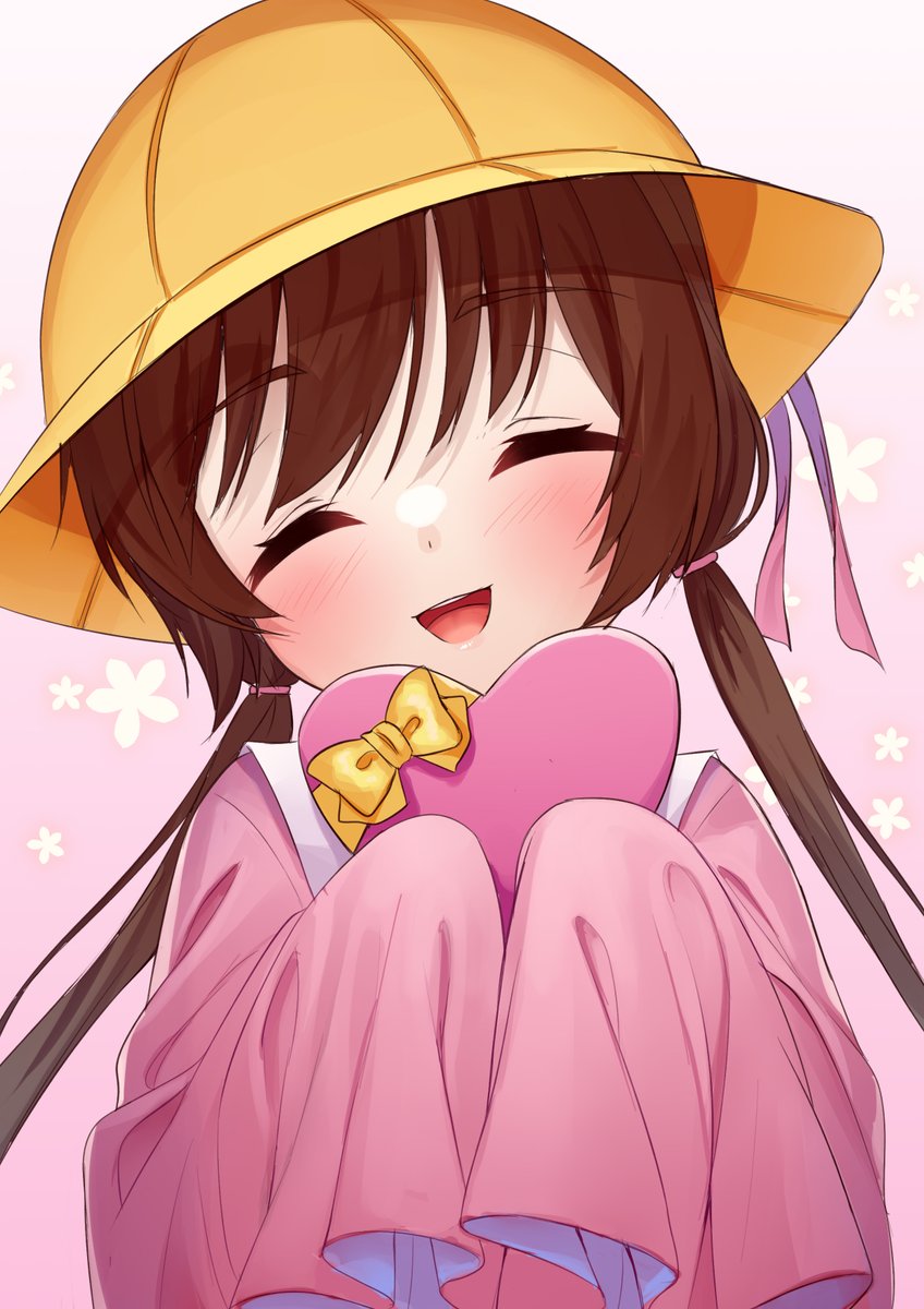 1girl closed eyes hat solo brown hair twintails smile  illustration images