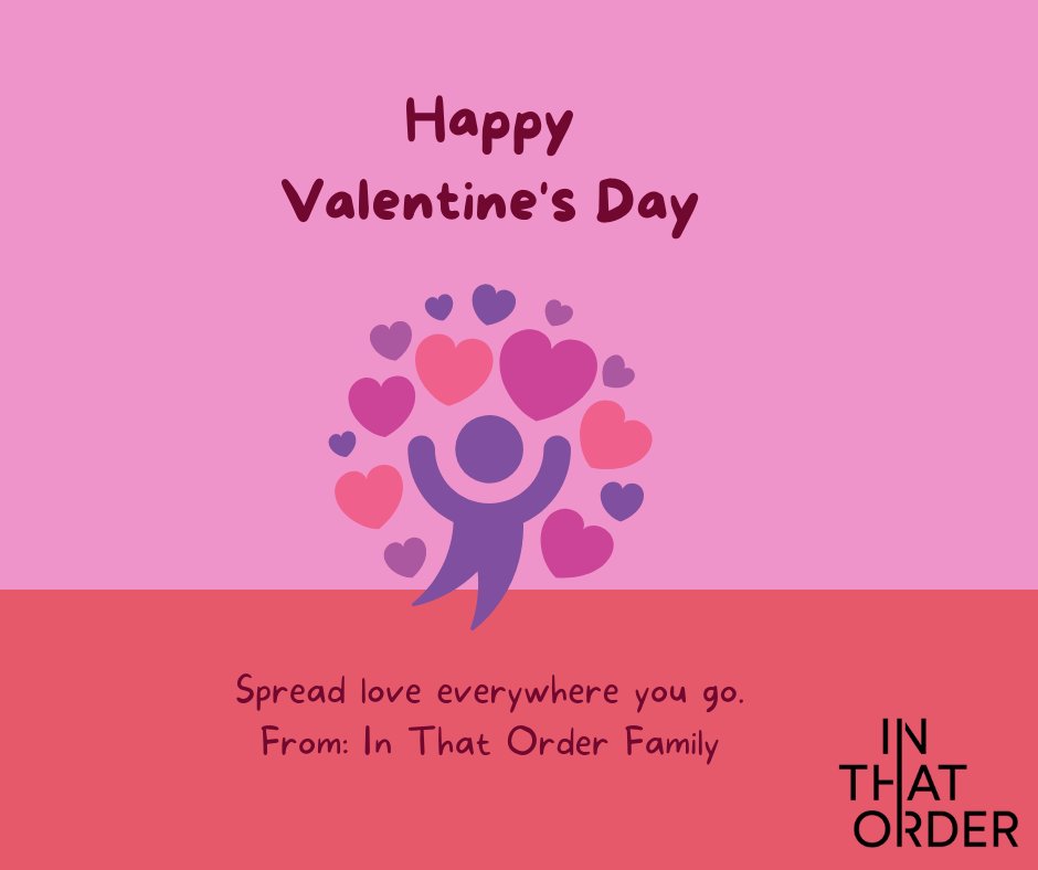 Spread love everywhere you go. Happy Valentine's Day! - From: In That Order Family
Visit us: inthatorder.app
#mentalhealth #depression #mentalhealthawareness #mentalhealthsupport #student #selfcare #anxiety #support #MentalHealthMatters #mentalhealthapp #mentalwellness