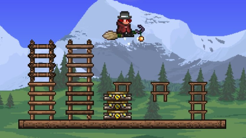 Rhyme18 ライム 竹フェンスのはしごは外 王朝風の作業台を重ねて作ったはしごは室内で使い分ける感じで フェンスは壁と同じ扱いだから 室内で使っちゃうと壁に穴空いちゃうのよね Terraria テラリア 建築 T Co Hier7ynxtn Twitter