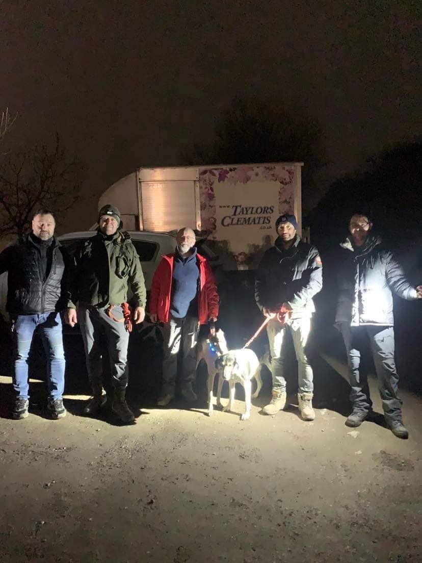 A super rescue with the lads, Simon, Chris E, Glen, Nick and Chris E. 

Psyche went missing on Lady Canning Plantation. First night we had no such luck but the second night, she was found! 

Amazing work with our Pilots and Ground Searchers. 

Another pup safe &amp; back home 🐾🐾