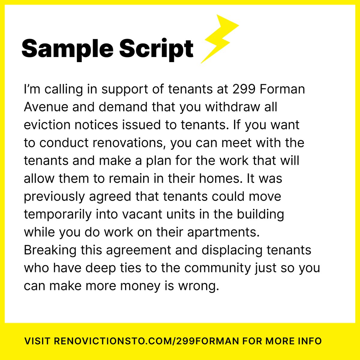 renovictions's tweet photo. ⚡TODAY: Support tenants fighting renoviction at 299 Forman by calling and emailing their landlords. Tell Sarah and Louis Deyong to withdraw all the eviction notices!

More info here: https://t.co/FgwwrCxzrj
Contact info and sample script ⬇️ https://t.co/ZHywdDBzpg