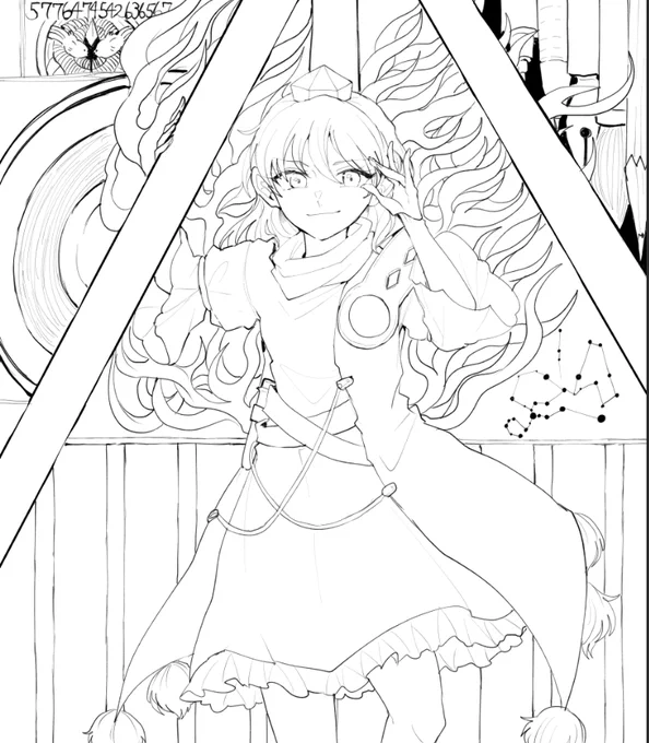 あえてガタガタさせたりキッチリさせないで描いてみたけど、多分塗りで意味がなくなりそう あと久々にこの暗号つかった 