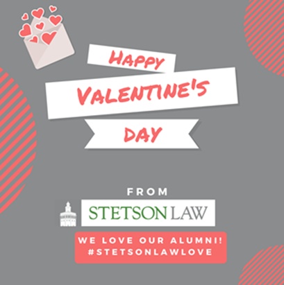 Did you know that nearly 400 Stetson Law alumni found their forever person and fell in love while attending Stetson Law? If you have a Stetson Law love story, email it to alumni@law.stetson.edu and we might post it to our website bit.ly/3sHqpWC  #StetsonLawLove.