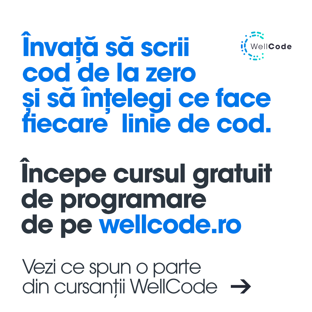 wellcode_ro's tweet image. Înscrie-te la #cursul gratuit de pe #WellCode bit.ly/34FP06m