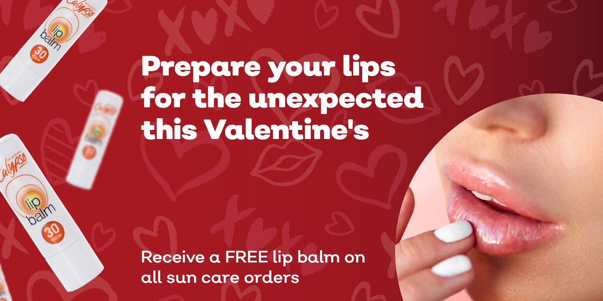 calypsosuncare's tweet photo. #HappyValentinesDay 💘 Don't forget to claim your FREE lip balm with every sun care order. Ends at midnight tonight! Shop here ➡️ https://t.co/RCgXngFV2s https://t.co/YjNObGwoNt