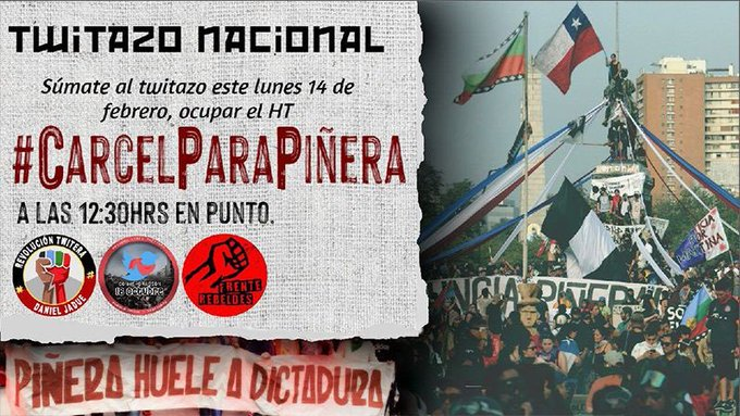 UnViejoTwiter0's tweet photo. 📢ATENCIÓN TWITTEROS🚨 Únete y apoya junto a @RevolucionTT, @PrimeraLineaTw y @FrenteRebeldes la Norma que se discutirá desde las 12:30 hrs en el Ex Congreso de Santiago, con el HT #CarcelParaPiñera. El legado del peor gobierno de la historia no puede quedar en impunidad. Da RT✊ https://t.co/WfIOuFkd1v