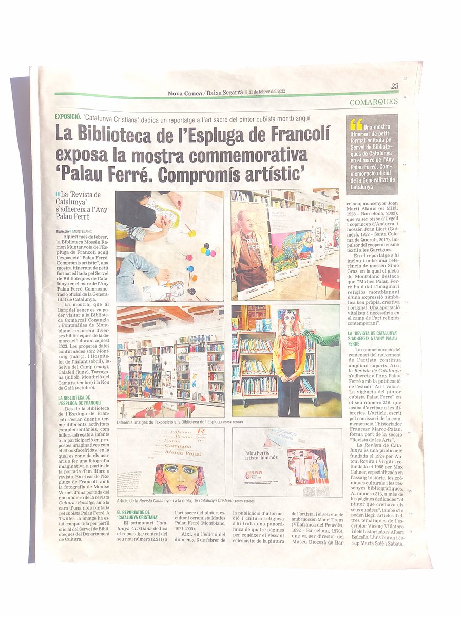 Aquest mes de febrer la Biblioteca de l'Espluga de Francolí exposa la mostra commemorativa "Palau Ferré. Compromís artístic" de <a href="/bibliotequestgn/">Central de Biblioteques de Tarragona</a> <a href="/bibliotequescat/">Biblioteques</a> 

Gaudim-ne!
#AnyPalauFerré