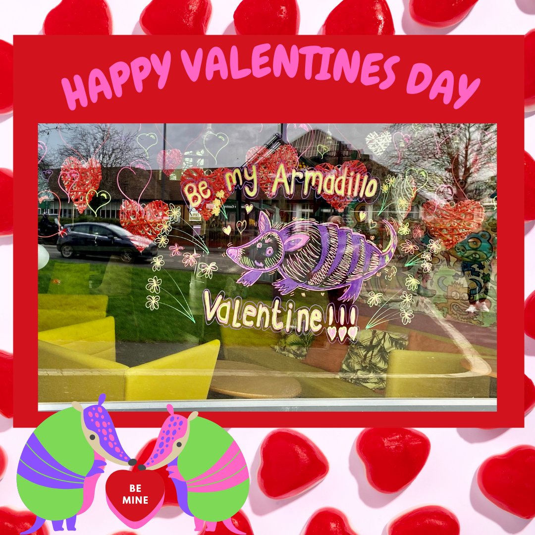 💜 Happy Valentines Day 💜
Do you have an Armadillo Valentine?
Our lovely window was done by our Youth Co-Ordinator 💜
Have you seen it when you've been out and about in Yate?
