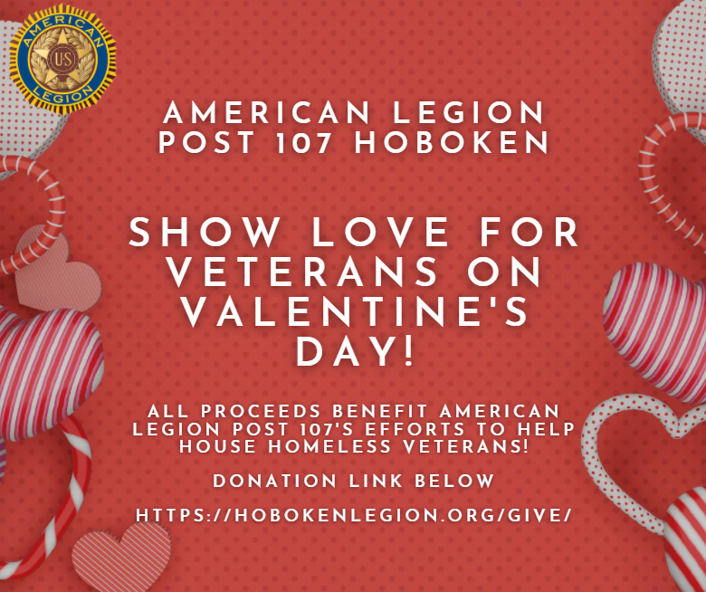 Show the love for #veterans this #valentinesday2022 by 
leaving a note of appreciation in the comments for our #Hoboken vets or by making a gift to the Veterans Center of Hoboken at hobokenlegion.org/give to help house homeless veterans. #ValentinesDayChallenge #valentines