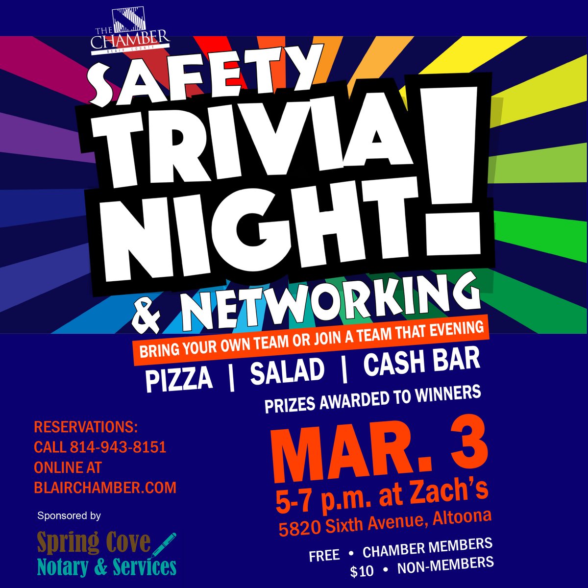 Sign up for Trivia Night with the Chamber's Safety Committee on March 3rd! Call 814-943-8151 or visit bit.ly/3LBhIpt.