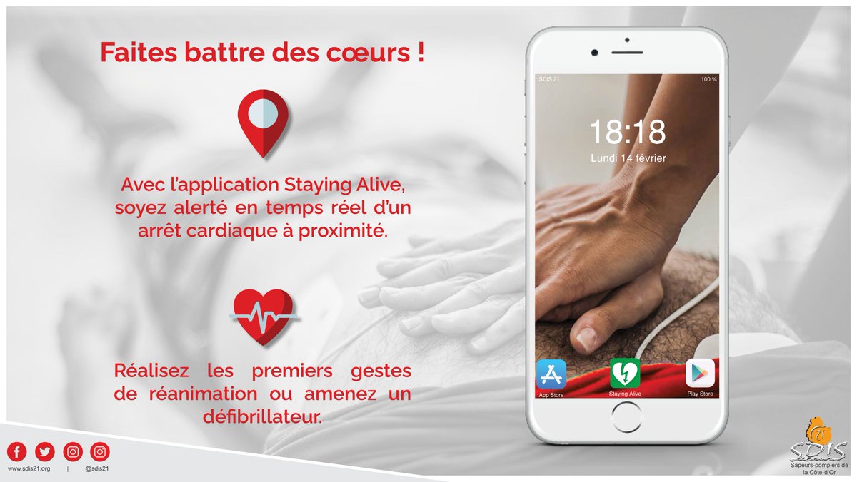 sdis21's tweet photo. ❤️ À l'occasion de la #SaintValentin, faites battre des cœurs et augmentez les chances de survie des victimes d’un arrêt cardiaque !

Rejoignez nos 2800 #BonsSamaritains !
📲 Téléchargez Staying Alive
✅ Inscrivez-vous 
⛑ Aidez-nous à sauver des vies

️ https://t.co/ncaGYryKAy https://t.co/18HShYdrnf