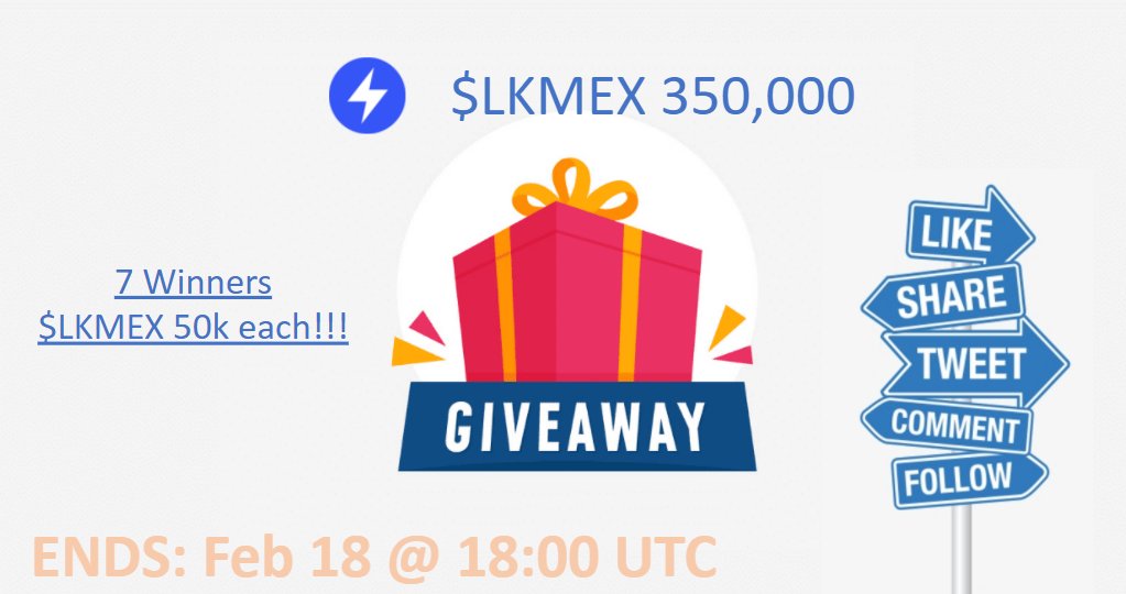 PrzemRzasa's tweet photo. 🚨 GiveAway #6 🚨

Prize 👉 $LKMEX 350k
7 Winners 👉 $LKMEX 50k each!

Enter by:
1. Follow me
2. ❤️🔁
3. Comment #ThisIsTheWay + tag 3 friends + your HeroTag (if u don't have any yet, download @getMaiar using ref link from my profile page)

Good Luck 🍀
#ElrondNetwork $EGLD $MEX https://t.co/w9tSgBAhLa