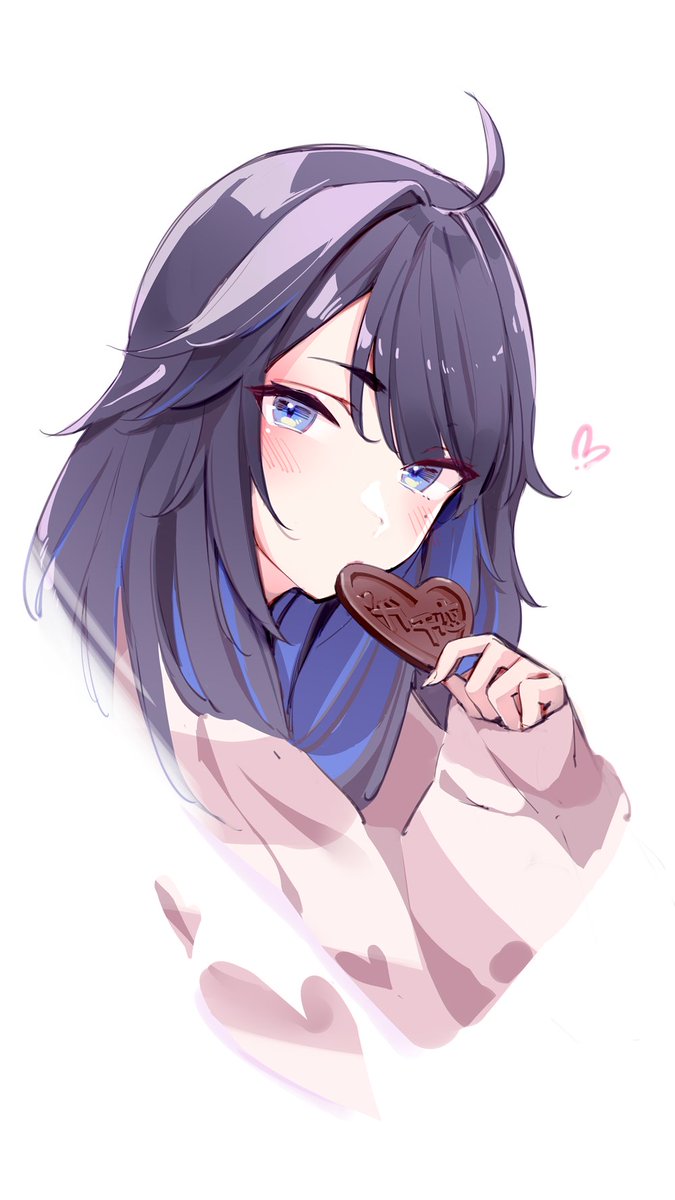 1girl food solo chocolate candy blue eyes heart  illustration images