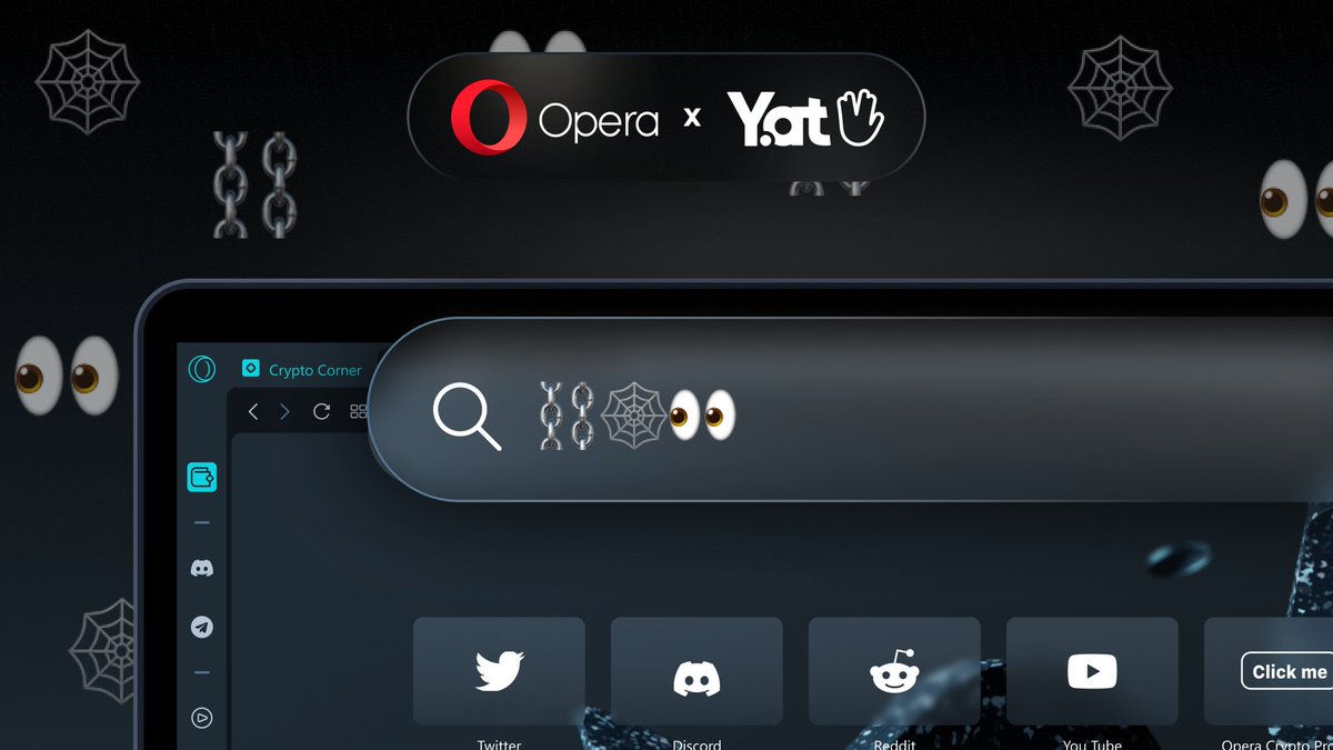 opera's tweet photo. Say goodbye to boring web links and hello to emojis! All Opera browsers have, in partnership with @whatsyouryat , become the first and only web browsers to enable emoji-only based web addresses. Give it a try by visiting ⛓🕸👀!

https://t.co/zZz5NFT2g2 https://t.co/l2zAnqbXPR