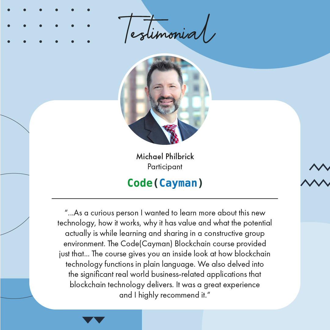codecaymanorg's tweet photo. "The course gives you an inside look at how blockchain technology functions in plain language." Our Blockchain.Code(Cayman) programme not only provides a basic understanding of how it works, but it also highlights its potential in real life. #codecayman #blockchain #technology https://t.co/FXtwRpDgud