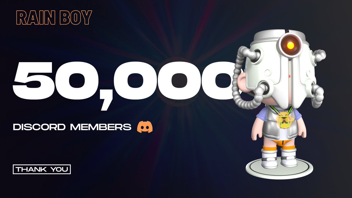We just reached 50,000 discord members!

10 WL giveaway!!!

1️⃣ Follow <a href="/RainBoyNFT/">Rain Boy Club</a>
2️⃣ Like &amp; RT 
3⃣ Tag 3 NFT friends
4⃣ Join discord.gg/rainboyclub 

#NFTs #NFTGiveaway #nftcollector