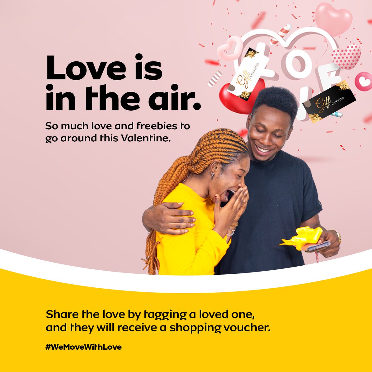 MTN180's tweet photo. LOVE IS IN THE AIR!! Tag a loved one with a Valentine message using #WeMoveWithLove Your loved one stands a chance to win shopping vouchers
#WeMoveWithLove https://t.co/FF0F09mlnA