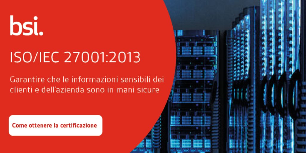 Scopri #iso27001, lo standard per garantire la sicurezza delle informazioni )privacy, integrità e disponibilità) siano esse in forma scritta, verbale o in formato elettronico.
Possiamo supportarti nel tuo percorso di certificazione 
bit.ly/33ioKy6

#informationsecurity
