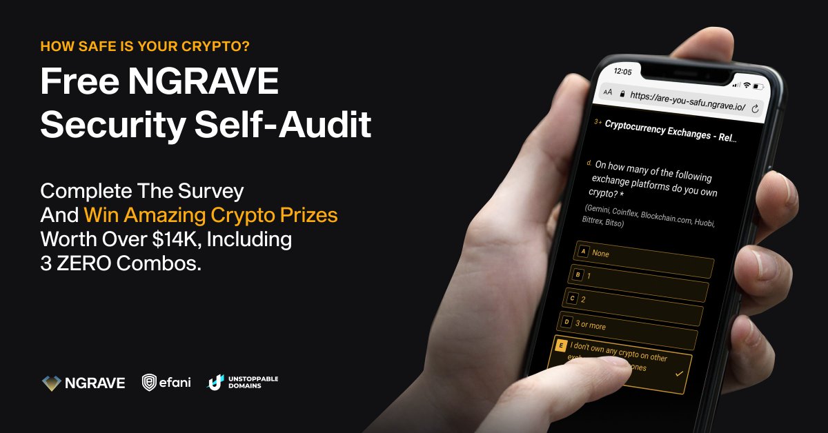 ngrave_official's tweet image. 🚨💎 Want to WIN from our $14,500 prize pool AND be more secure? ❄️

To enter 👉
- Like and retweet
- Follow @ngrave_official, @unstoppableweb, and @efani
- Complete our FREE security self-audit at are-you-safu.ngrave.io (+-3 min of your time)
#SafestWithNGRAVE #Giveaways