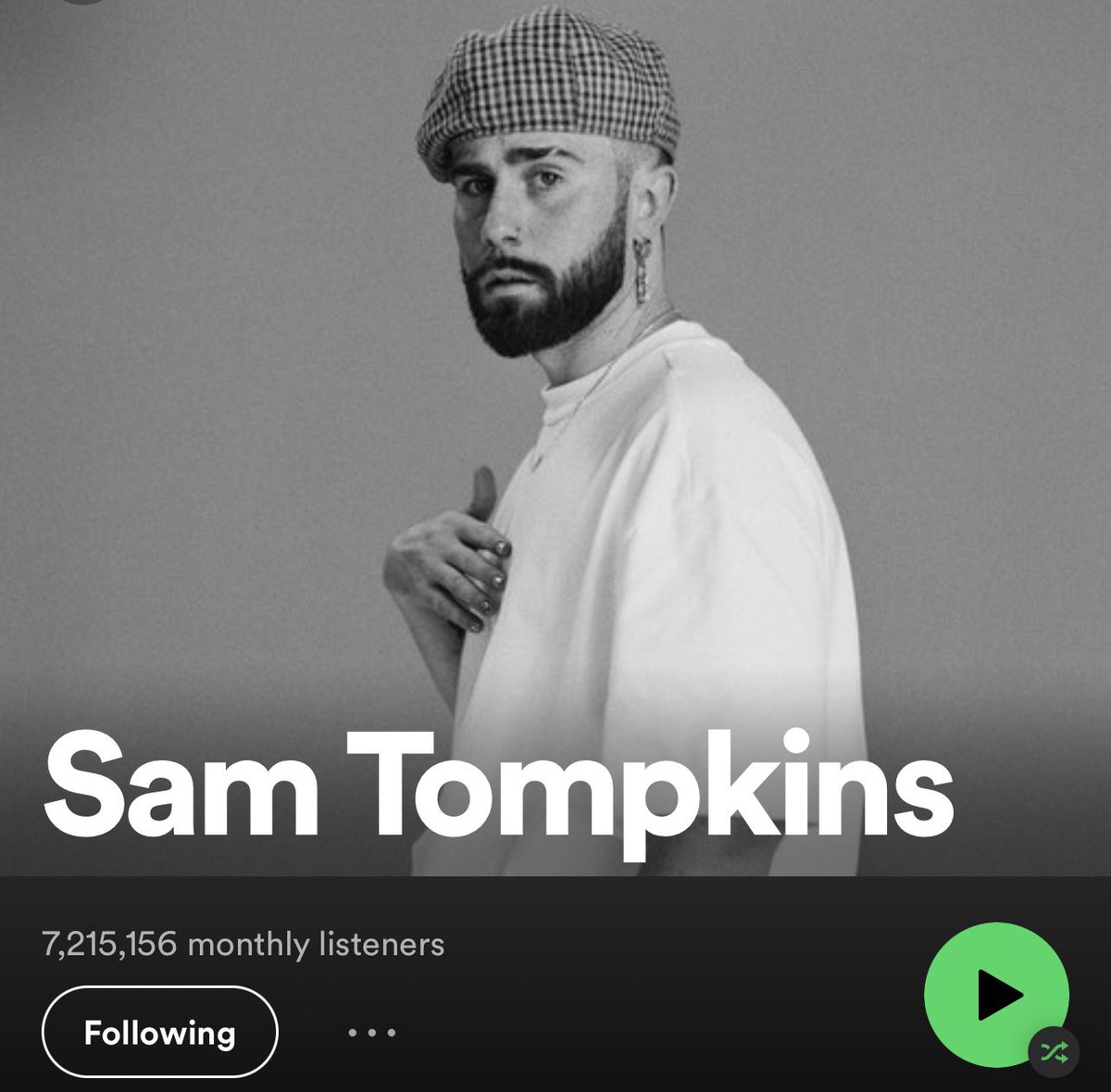 SamTompkinsUK's tweet photo. 7.2m monthly listeners. that is beyond comprehension. thanks so much to everybody listening to my music at the moment, it’s absolutely nuts that this is a reality for me. https://t.co/2vwvdMPz6v