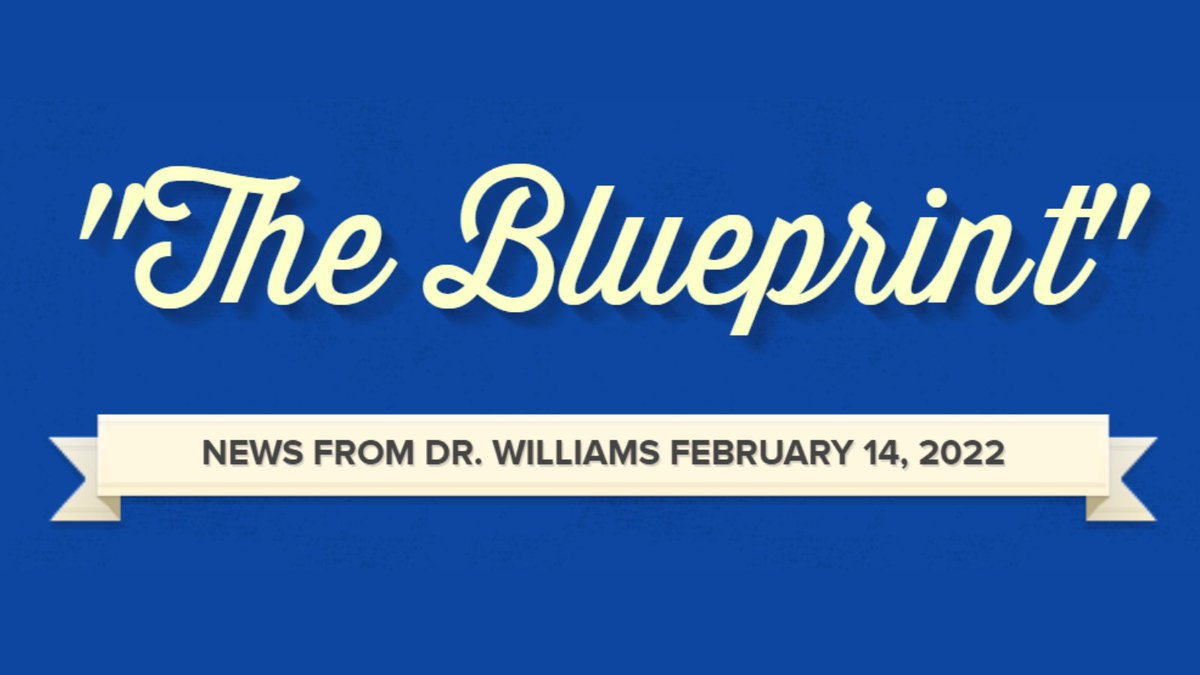 Good morning and Happy Valentine's Day!

The most recent edition of The Blueprint is available for your review.  Please click the link, below.

smore.com/x3pft

Take care,

Dr. Frederick D. Williams, Superintendent