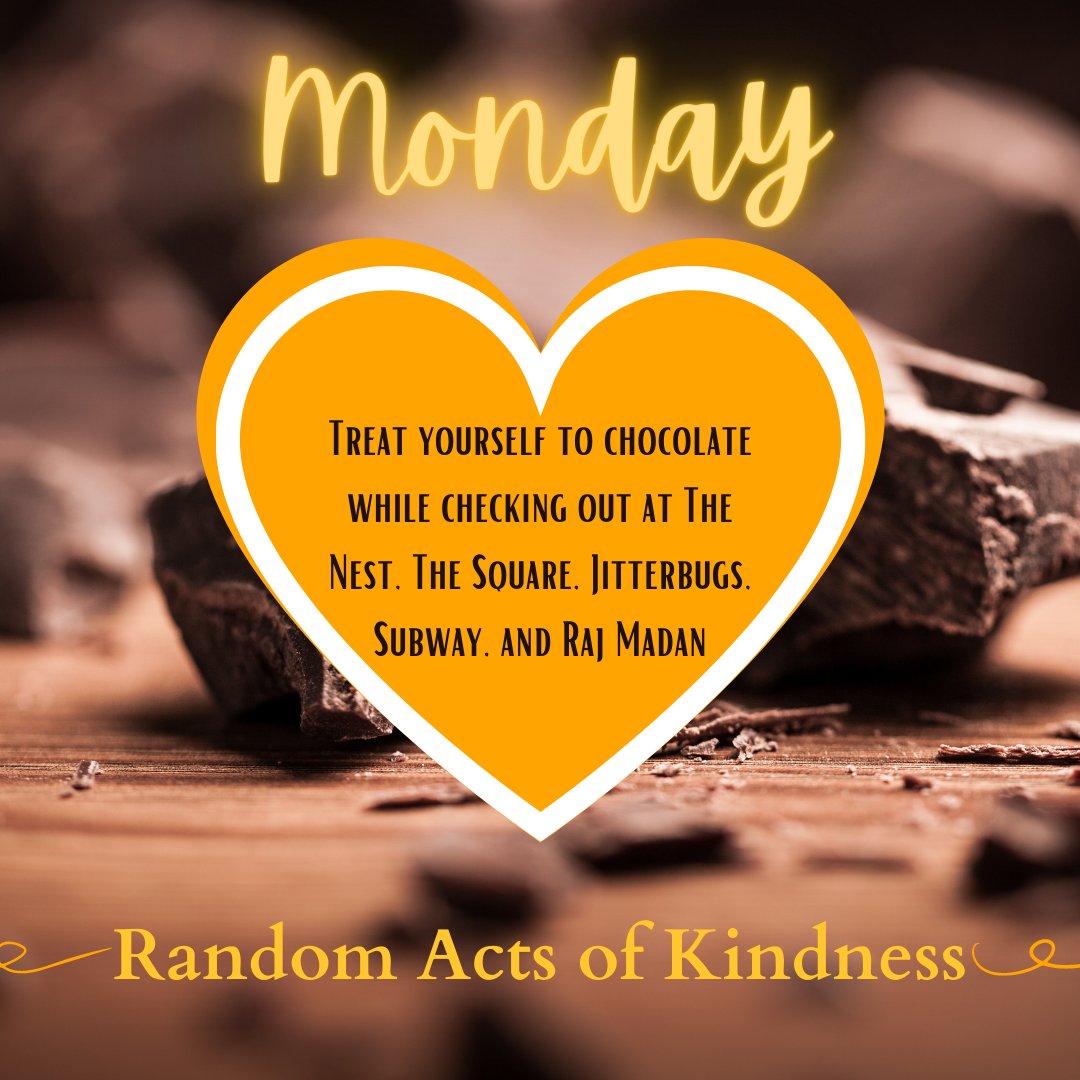 Happy start to our Random Acts of Kindness week! ❤️🎀 Today, you can enjoy a free chocolate at select registers in our dining locations.

We hope that doing nice things for you will encourage you to do nice things for others! Check out the rest of our deals this week🦅