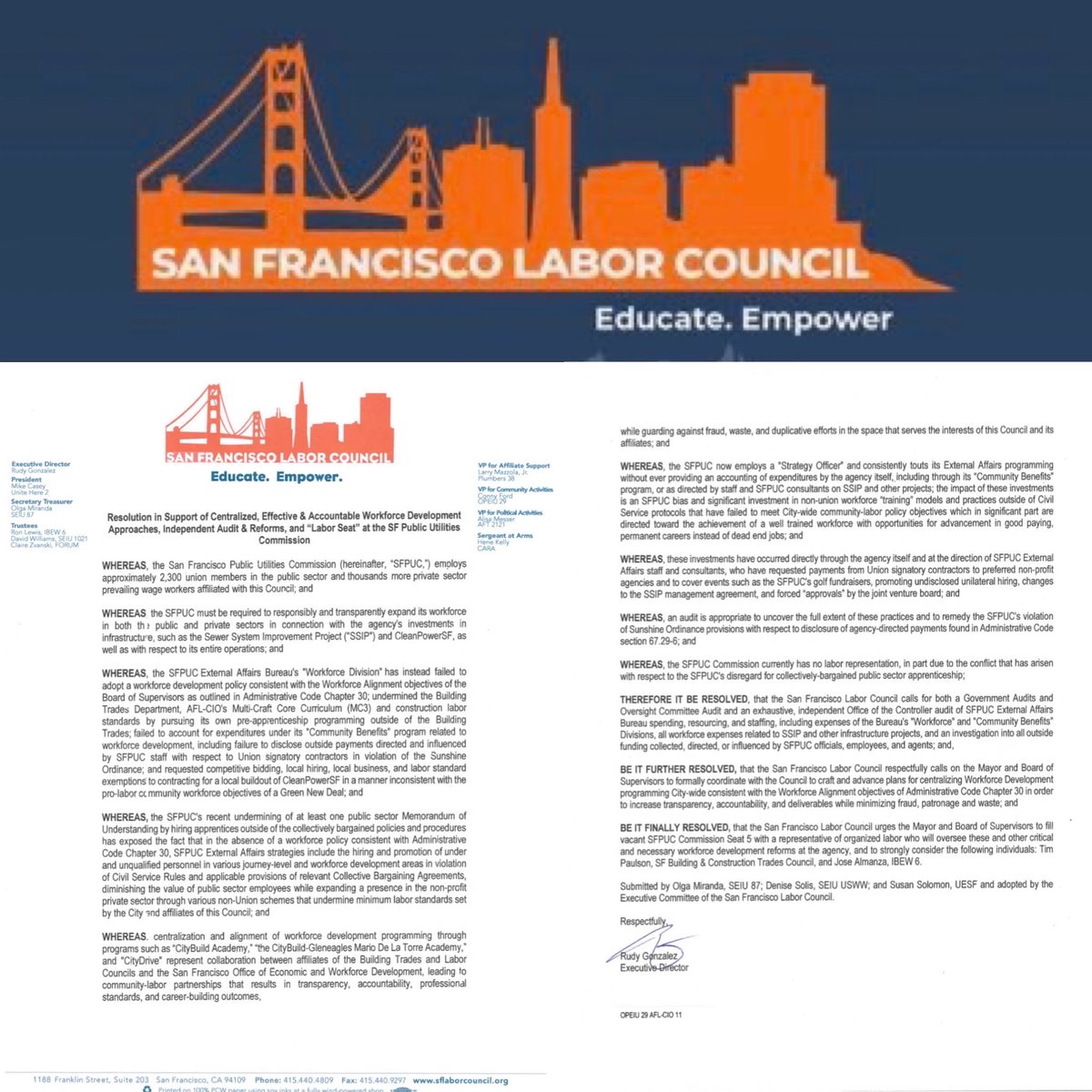 Happy Valentine’s Day ❤️ to our siblings in #SFLabor #OlgaMiranda #SueSolomon #TheresaSolis for this impactful V-Day❤️ Resolution in 2019 that spelled out clearly the “labor” issues & concerns @mysfpuc we’ve focused on since 2015! It lead to the 1st audit of #CBSecrets💦