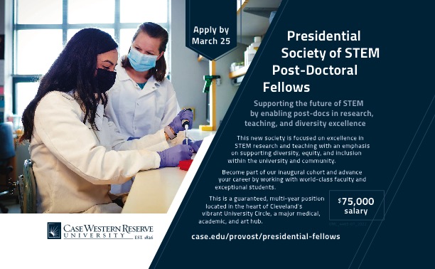 Unique #postdoc opportunity <a href="/cwru/">Case Western Reserve</a>! $75K salary for 3 yrs, research budget, teaching experience. If you are a recent or soon-to-be #biophysics or physical #chemistry PhD &amp; want to learn more, please reach out to me! Please RT
case.edu/provost/presid…