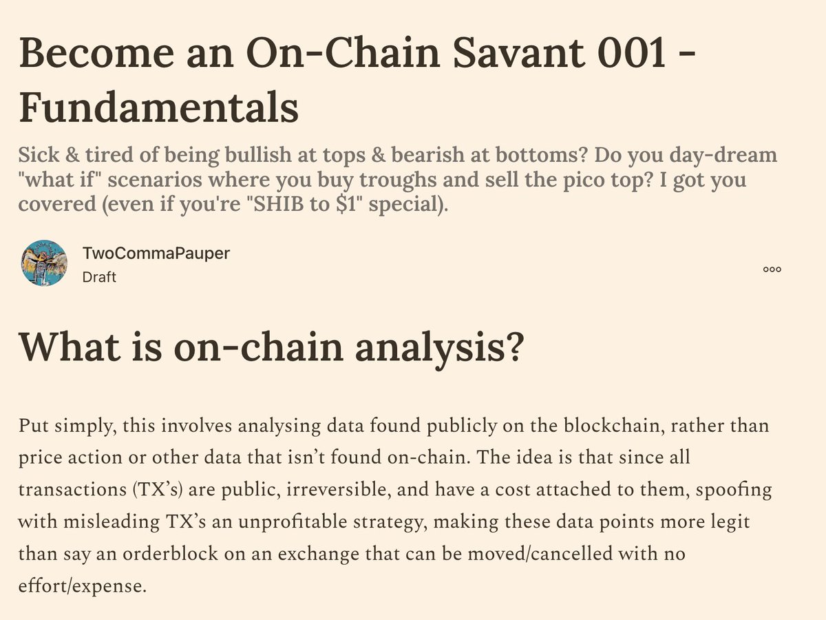 twocommapauper's tweet photo. Part 1 of (probably) 3 covering everything needed to go from clueless to reading the on-chain matrix &amp; walking on water will drop tomorrow.

Part 1 - Fundamentals
Part 2 - Market Valuation Models
Part 3 - Composite indicators (SOPR, CDD, NVT)

Get it here: https://t.co/mL7GleTvq0 https://t.co/Q96RklMFOX