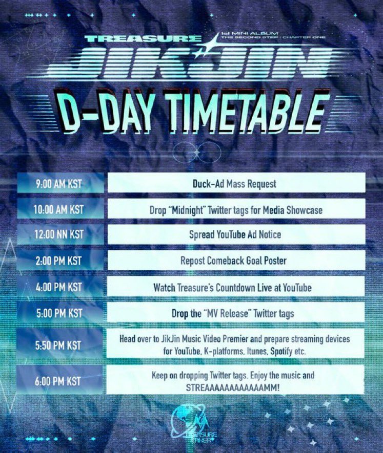 TEUNOONAS1's tweet photo. 🏁 DDAY TIMETABLE 🏁

Teumes!! Here we go!! 

Please see our DDAY timetable so you will be guided accordingly 😊. Please make sure you are active at those times 🔥.

TREASURE JIKJIN TODAY
#트레저_곁으로_파워_직진
#TREASURE_JIKJIN_DDAY
#JIKJIN #TREASURE @treasuremembers https://t.co/m81JonXXrt