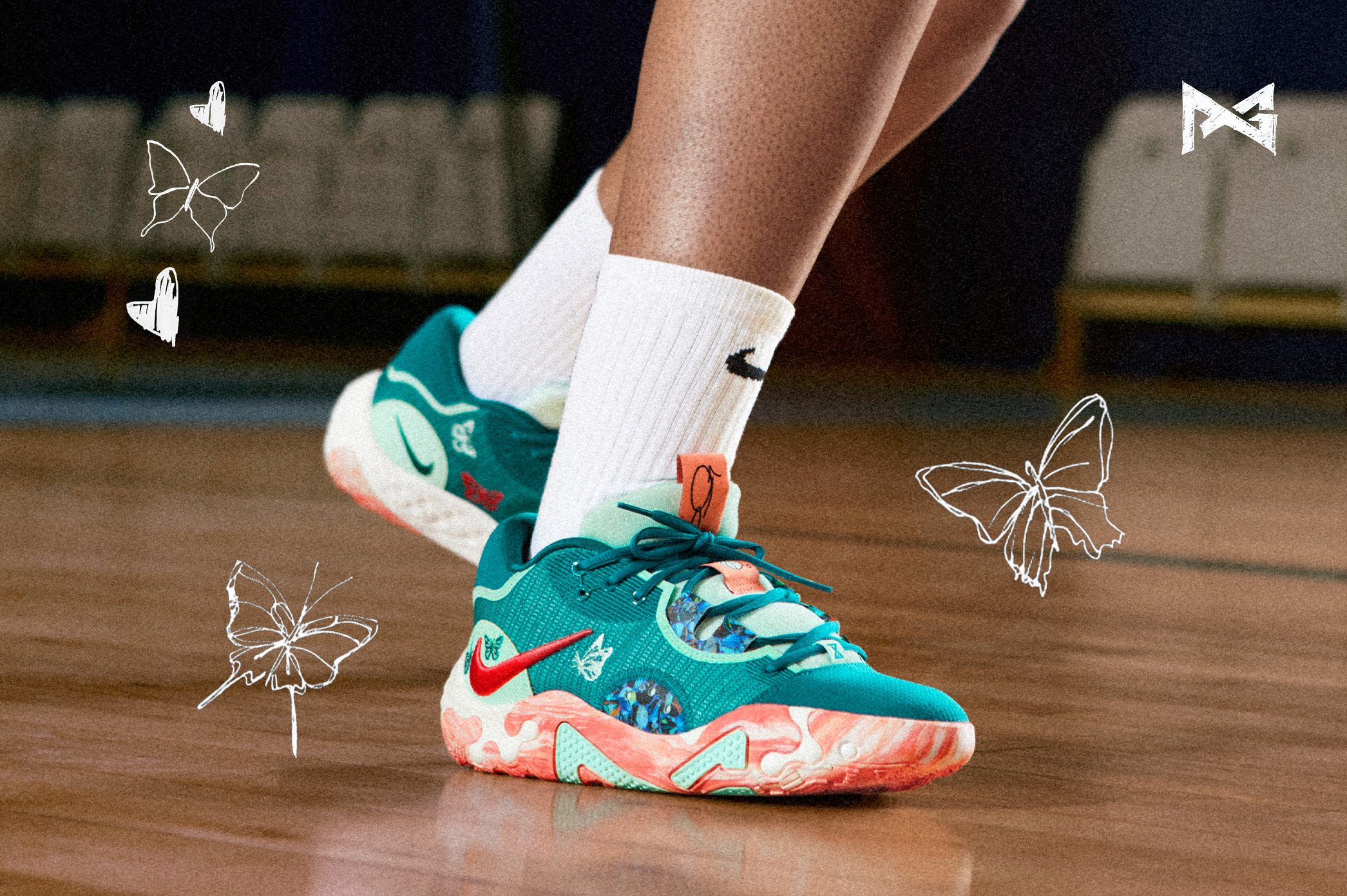 Nike Basketball Twitter: "Ease the nerves by getting lost in the kaleidoscope prints the PG 6 'Butterflies.' with React foam and complete with embroidered butterfly details, this shoe is
