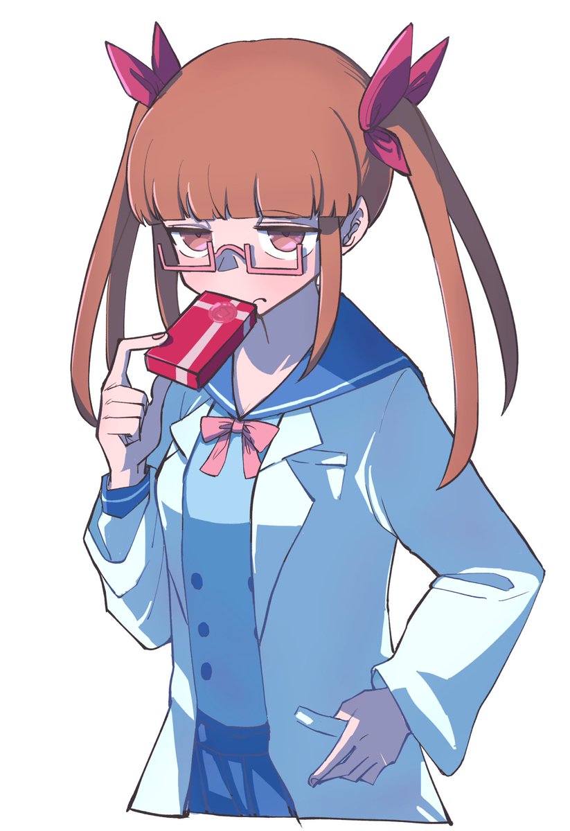 1girl solo twintails glasses labcoat school uniform brown hair  illustration images