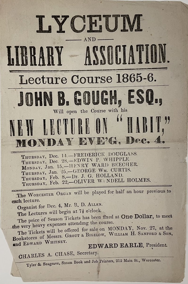 Today we celebrate Frederick Douglass’ chosen birthday! 🥳 

On December 14, 1865 Douglass visited Worcester as the first speaker in a lecture series organized by temperance orator John B. Gough. 

#DouglassDay 

image from @AmAntiquarian