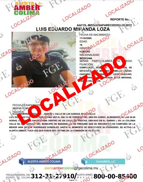 AFmedios's tweet photo. #AlertaAmber #Desactivada
Nos es grato informar que ha quedado desactivada la Alerta que se emitió por desaparición del menor LUIS EDUARDO MIRANDA LOZA, ya fue localizado.
Agradecemos la colaboración y apoyo que brindan, para localizar a menores que reportan como desaparecidos. https://t.co/bnt4vlSDfI