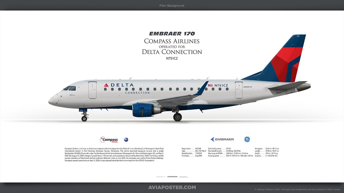 Embraer 170 Compass Airlines
operated for Delta Connection
Poster for Aviators.
aviaposter.com
#aviation #avgeek #avgeeks #aircraft #CompassAirlines #DeltaConnection #embraer #embraer170 #erj170 #e170 #ejet #ejets #regionaljet #regionaljets