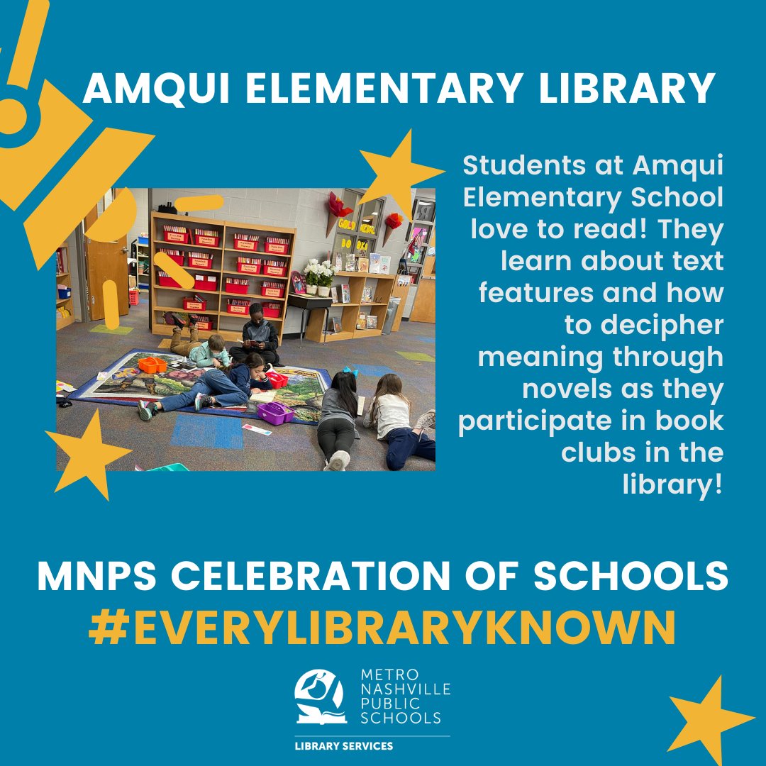 MNPSLibraries's tweet image. Students at Amqui Elementary School love to read! They learn about text features and how to decipher meaning through novels as they participate in book clubs in the library! @MetroSchools #CelebrationOfSchools #EveryLibraryKnown
