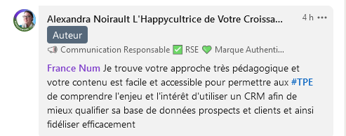 francenumfr's tweet photo. ✅ Un bel avis sur le nouveau dossier @francenumfr consacré à la gestion de la #RelationClient 👉 https://t.co/rqJcKdGlhV

👍 Merci @AlexNoirault  👏

📌 #TransfoNum #FranceNum #GRC #CRM https://t.co/SouMKrVRkQ