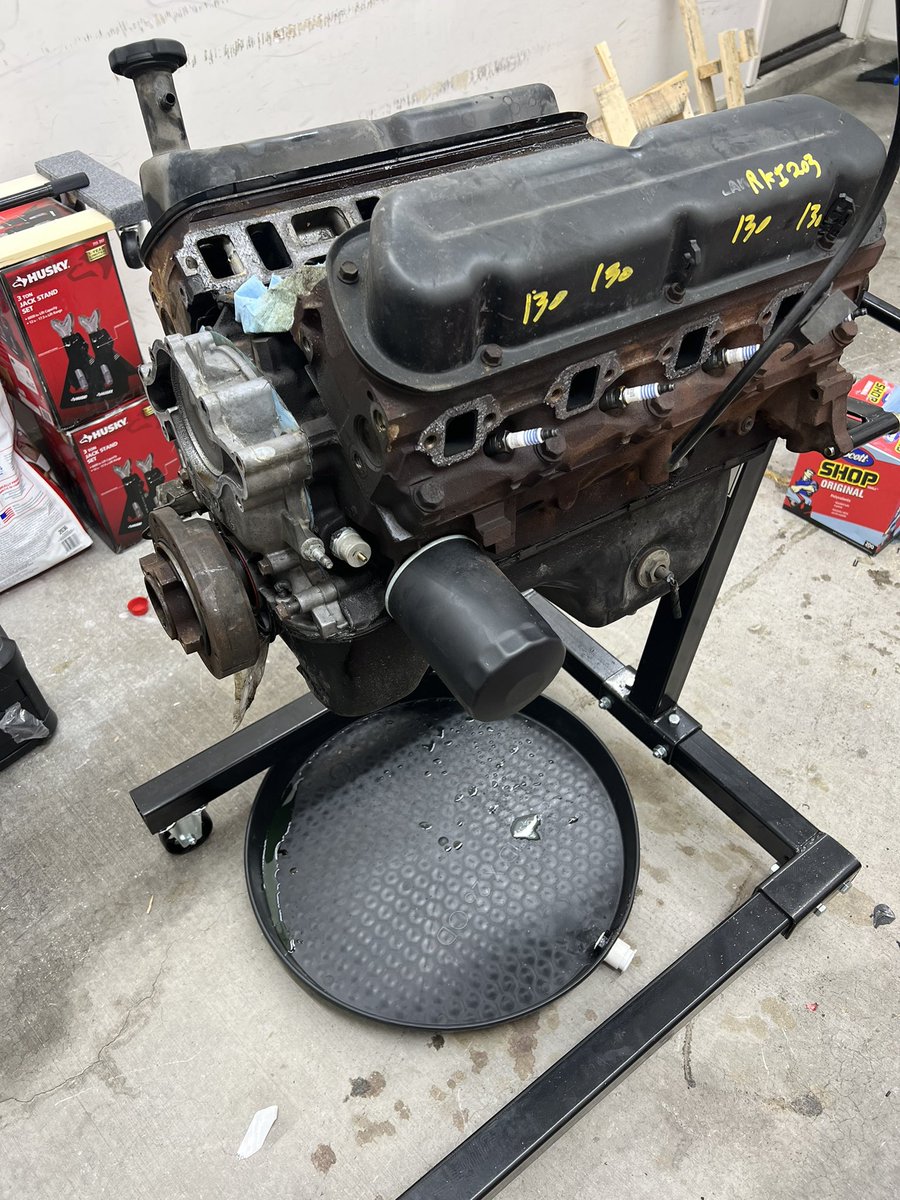 srroadster's tweet photo. I don’t want to admit to some of the things I had to do to get this engine on the stand! I’m working by myself on this so there’s a lot of things to move. But I managed to get it done and the work continues 😎 https://t.co/NViC5TUiWS